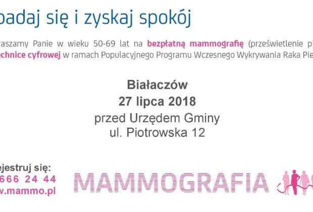 Zapraszamy na bezpłatne badania mammograficzne